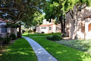shady walking paths between buildings